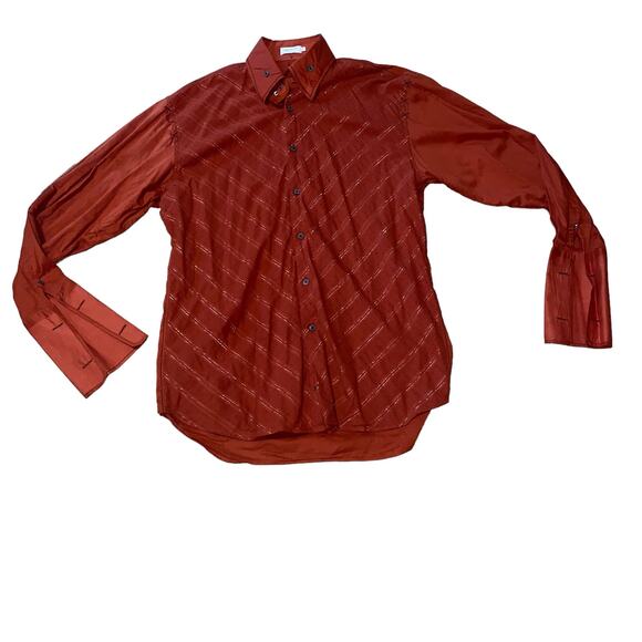 Angelino Men’s Y2K Western Orange Metallic Striped Long Sleeve Button Down Shirt - Picture 8 of 8